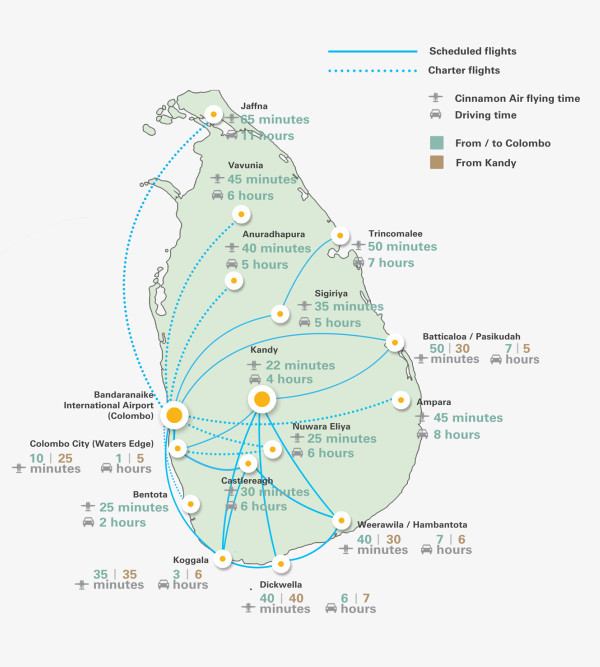 Domestic Flights Map Sri Lanka